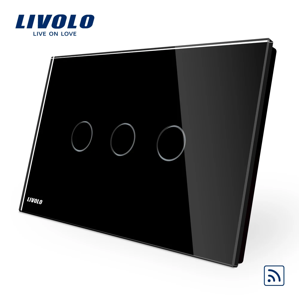 

Livolo AU US C9 standard Wireless Switch,Black Glass Panel Touch Screen, Dimmer and Remote Home Wall Light Switch,dim up down