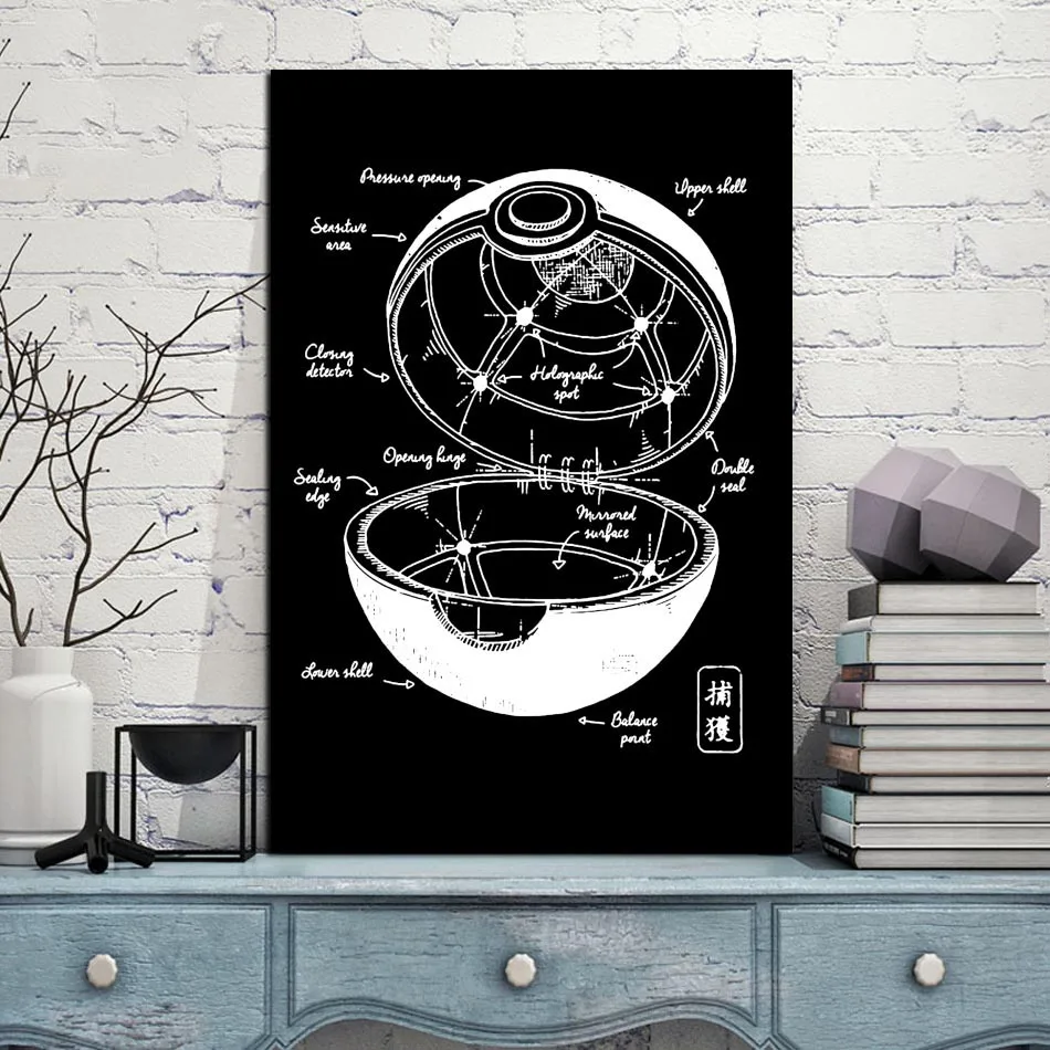 Модульная картина настенная работа холст HD печать 1 панель Pokemon Poster Pokeball Blueprint живопись украшение дома для комнаты рамка - Цвет: ZZ13559-01