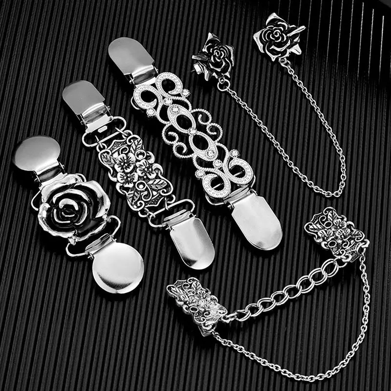 5 Pieces Sweater Shawl Clips Set Retro Cardigan Collar Clips Antique Flowers Dresses Shawl Clip For Women Girls