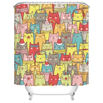 

High Quality Shower Curtain Polyester Mildew Resistant Bath Curtain Waterproof 3d Cartoon Cat Bathroom Curtain Decoration DW194