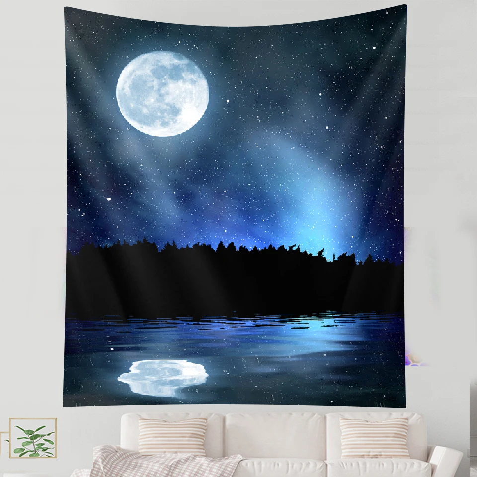 Moon and stars tapestry wall hanging blue star Galaxy tapestry universe