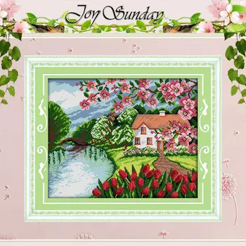 

Cabin with the fragrance of flowers Counted Cross Stitch 11 14CT Cross Stitch Set Scenery Cross-stitch Kit Embroidery Needlework