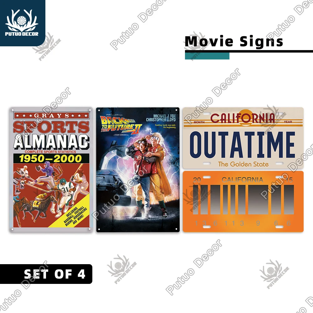 Putuo Decor Back To The Future Metal Sign Vintage Tin License Plate Movie Poster for Bar Pub Club Man Cave Wall 4PC | Дом и сад