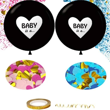 

Jumbo Black 36 Inch Baby Gender Reveal Balloon with Heart Confetti for Boy or Girl Baby Shower Gender Party Decoration Kit