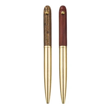 

2 Pcs Vintage Sign Pen Gel Black Ink Pure Copper For Travel, Office, Business Wood Metal Ballpoint Pen,Brownish Yellow & Red