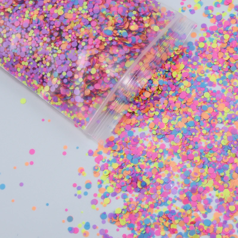 50g in 1 bag 1mm 2mm 3mm Mixed Round Sequin Nail Glitters (12 colors) Neon  Mixed Color Dot Glitter