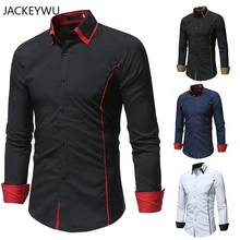 Бренд Camisa Masculina рубашка с длинными рукавами для мужчин корейский Тонкий двойной воротник дизайн сплошной Повседневное платье рубашки плюс размер черный