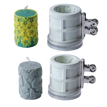 

3D Cylinder Butterfly Plumeria Candle Molds Embossed Flower Silicone Soap Mold R3MC