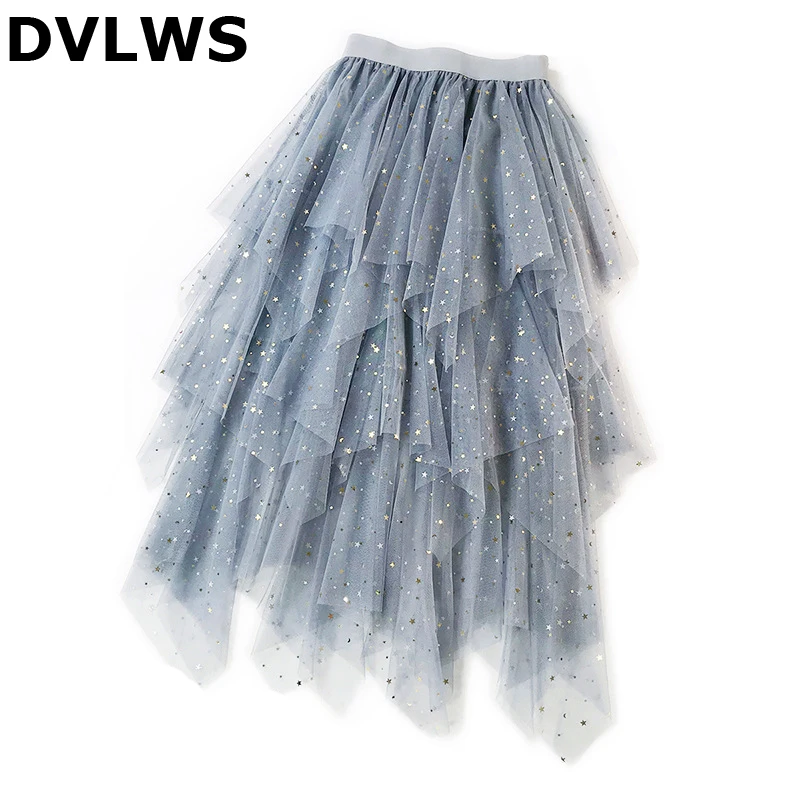 

New Style Cake Skirt Sequin Stars Skirts Women Irregular Bronzing Mesh Skirts Women High Quality Manufacturer Wholesale