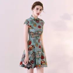 Cheongsam Dress 2021 New Summer Small Fragrance Style Improved Version Girl Daily Short Style Thin Chinese Style Qipao for Women