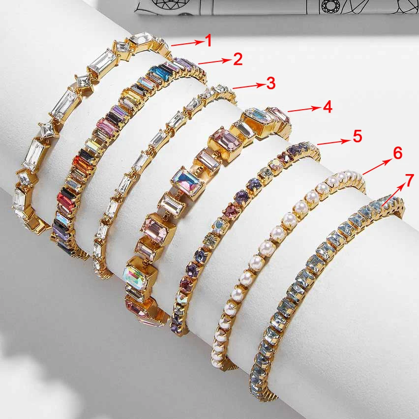Модные Роскошные браслеты-шармы с кристаллами и геометрическими бусинами для женщин, винтажные аксессуары для свадебной вечеринки - Окраска металла: As the picture 3