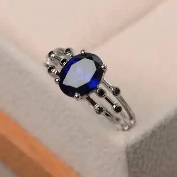 

Zircon Blue Crystal Gemstone Ring Female S925 Sterling Silver Inlaid Tanzanite Topaz Fashion Japanese and Korean Simple Jewelry