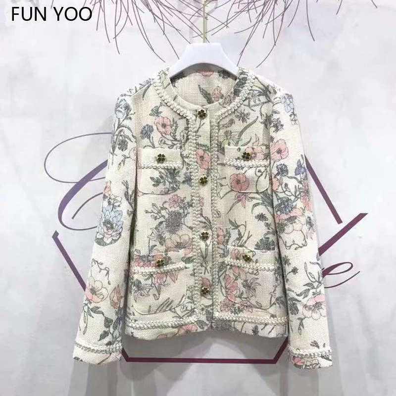 

2019 Woman Floral Outwears Slim O-neck Embroidery Single Breasted Sweet Elegant Female Coat
