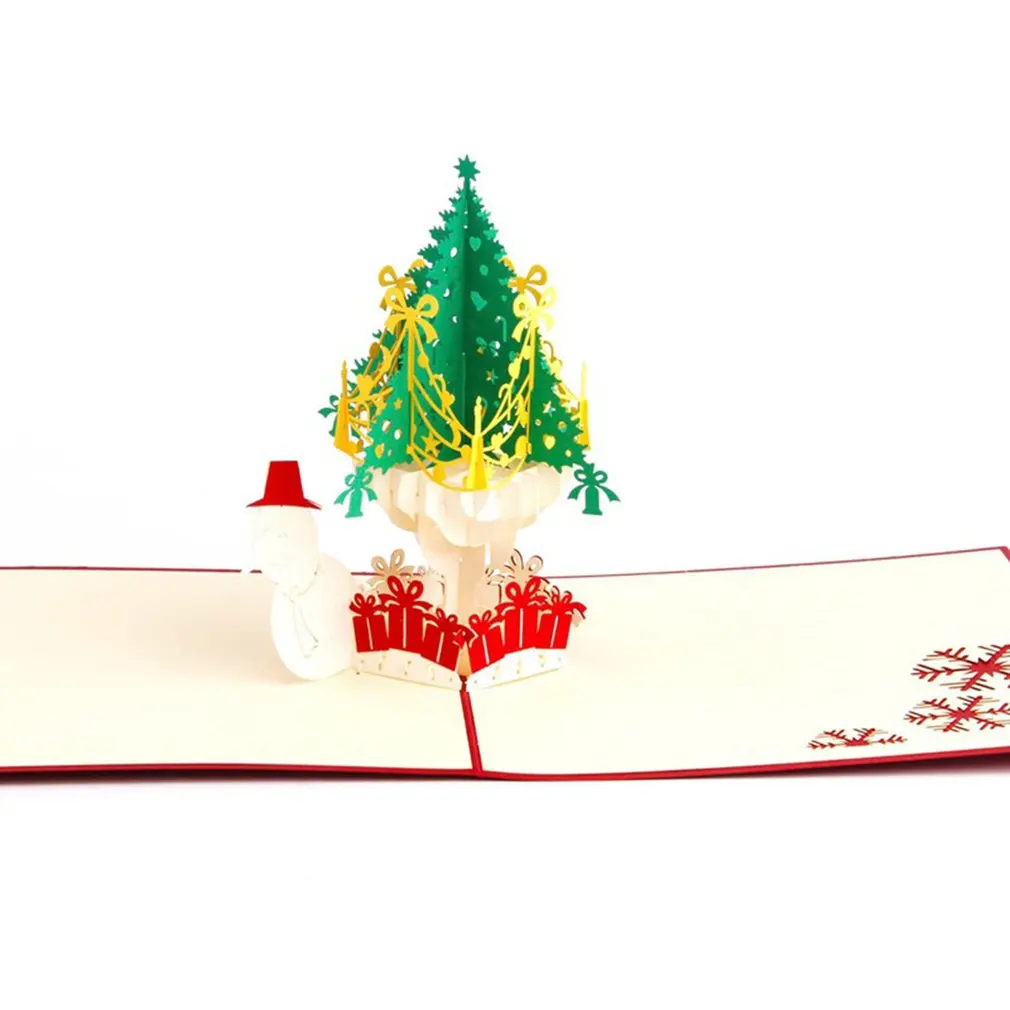Creative 3D Christmas Tree Snowman Greeting Card Festival Blessing Card Paper Postcard Gift Card Decor Supplies 5
