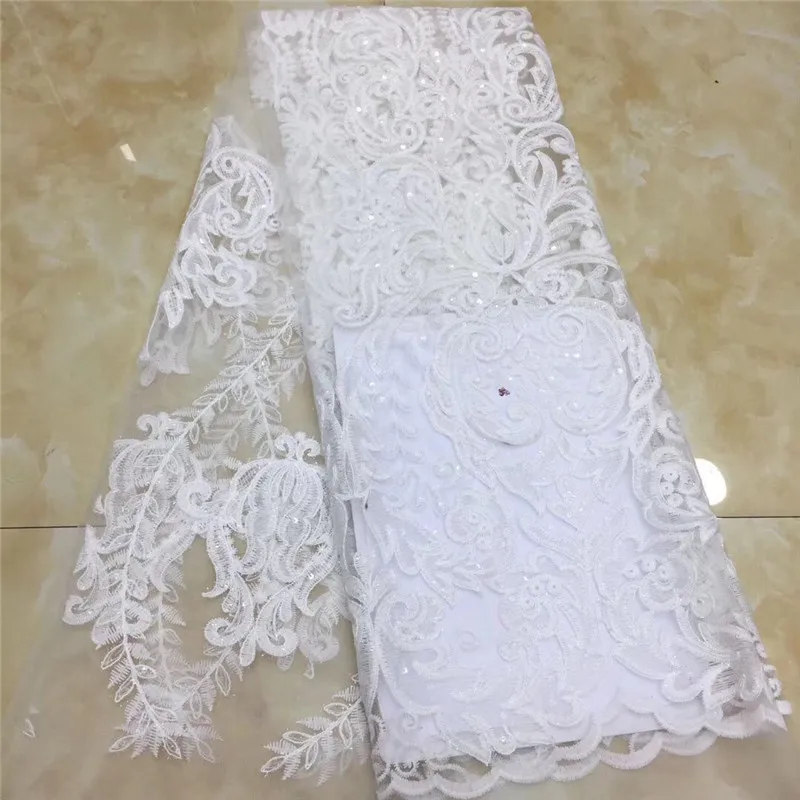 Гипюр Вышивка Французский кружевной ткани розовый 2020 белый блёстки Ткань