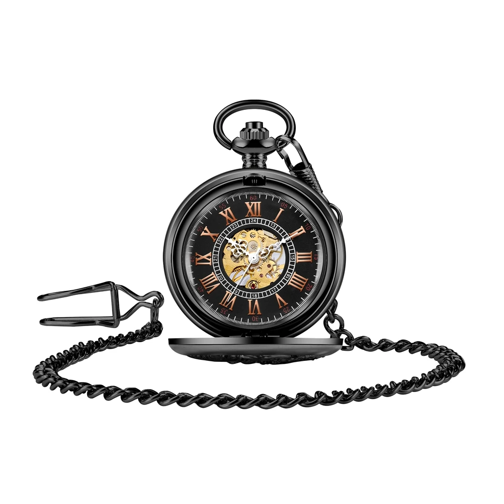 Antique Hollow Skeleton Smooth Mechanical Pocket Watch Pendant Necklace  Hand-winding Men Women Clock Birthday Gif Chain reloj