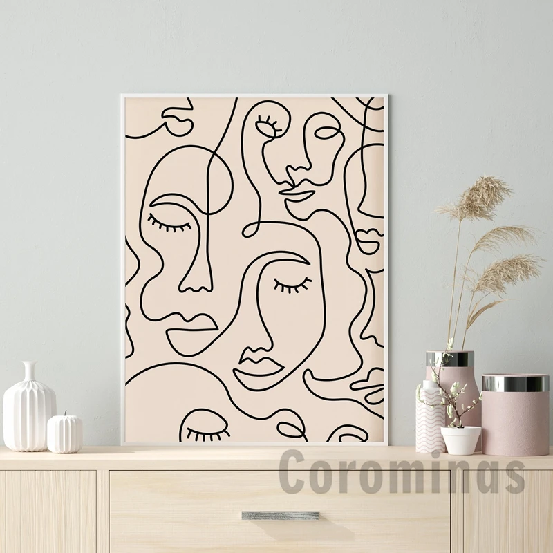 

Single Line Face Art Print Minimalist Poster Woman Face One Line Drawing Neutral Wall Art Canvas Painting Home Room Wall Decor