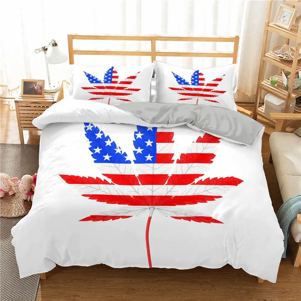 Homesky jogo de cama de folhas tropicais, conjunto de cama de caseiro com folhas de maconha, tamanho queen, capa de edredão conjunto de