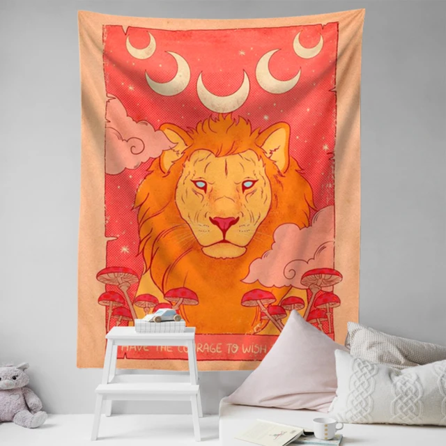 Vintage Hold Fali Gobelin Fal Lógó Oroszlán Esztétikai Szoba Dekoráció Pszichedelikus Boho Gomba Művészi Kárpitok Otthoni - Image 6