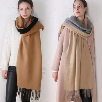 

New Style Shawl Women's Imitation Cashmere Solid Color Warm And Good-looking Practical Double-sided Scarf