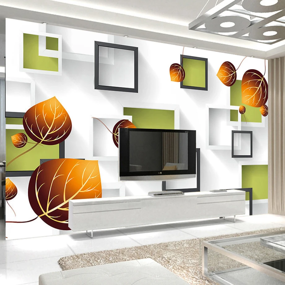 

Drop Shipping Custom Photo Wallpaper 3D Stereo Geometry Square Box Autumn Leaves Large Wall Painting TV Backdrop Wall Mural