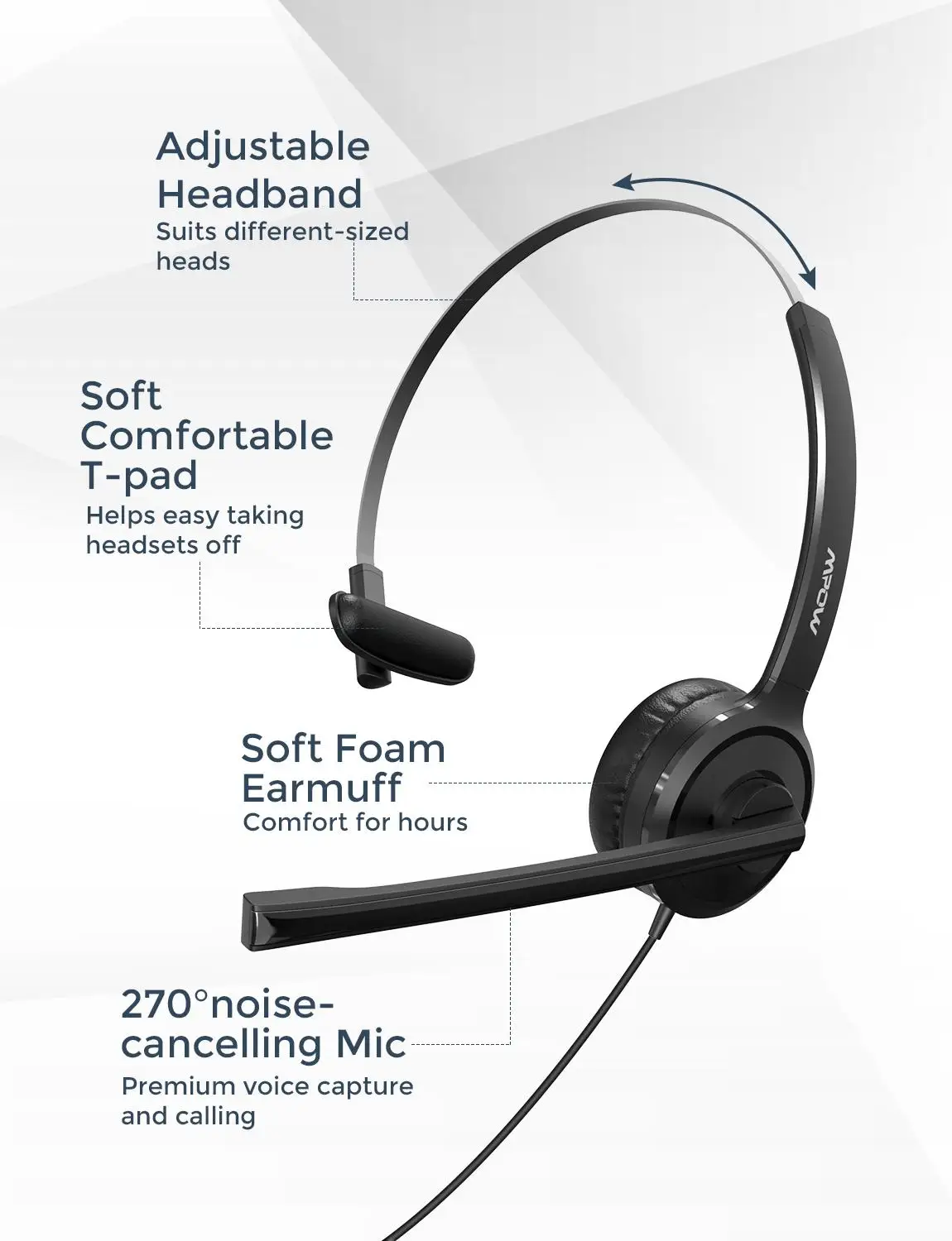 Mpow BH323 Wired Stereo Computer Headset with Noise Cancelling Mic 3