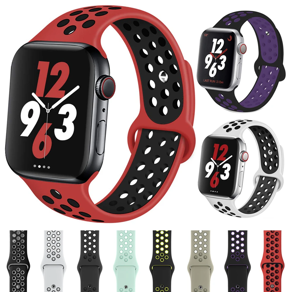 Силиконовые спортивные часы ремешок для Apple Watch 38 мм 40 мм 42 мм 44 мм резиновый ремешок для iwatch series 4 3 2 1 Nike + браслет