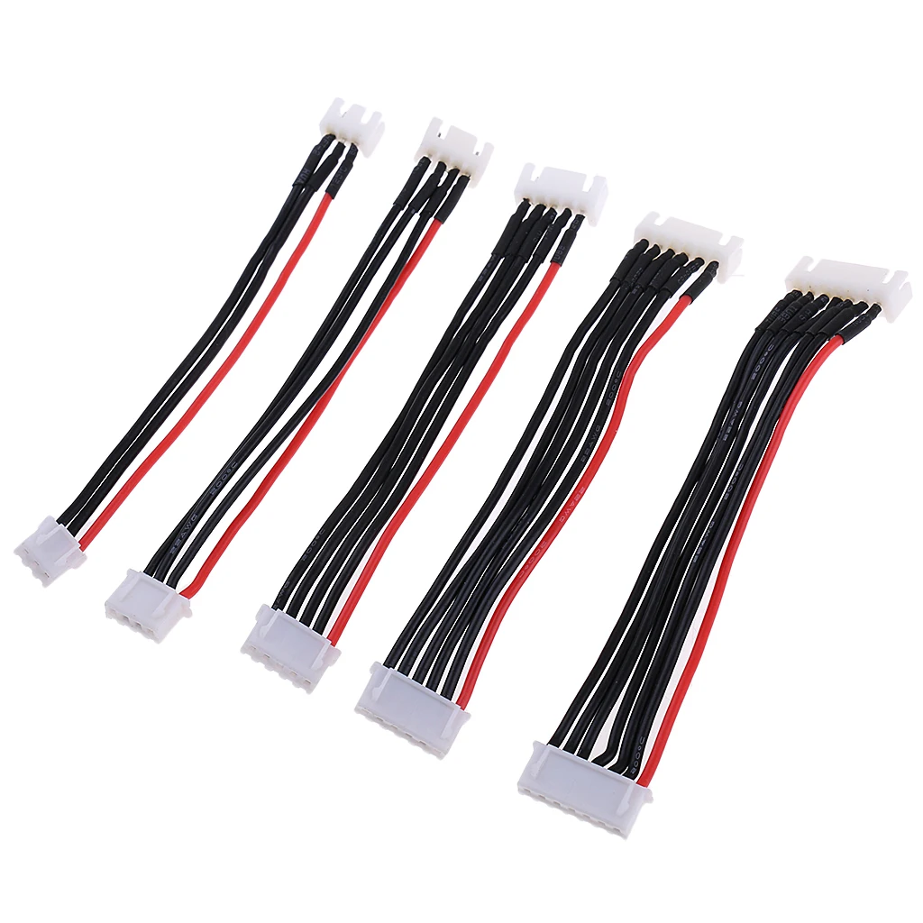5pcs JST XH 2.54mm Connector Extension Lead Wires Cables 4 inch for RC Lipo Lithium Battery, 7pin 6pin 5pin 4pin 3pin