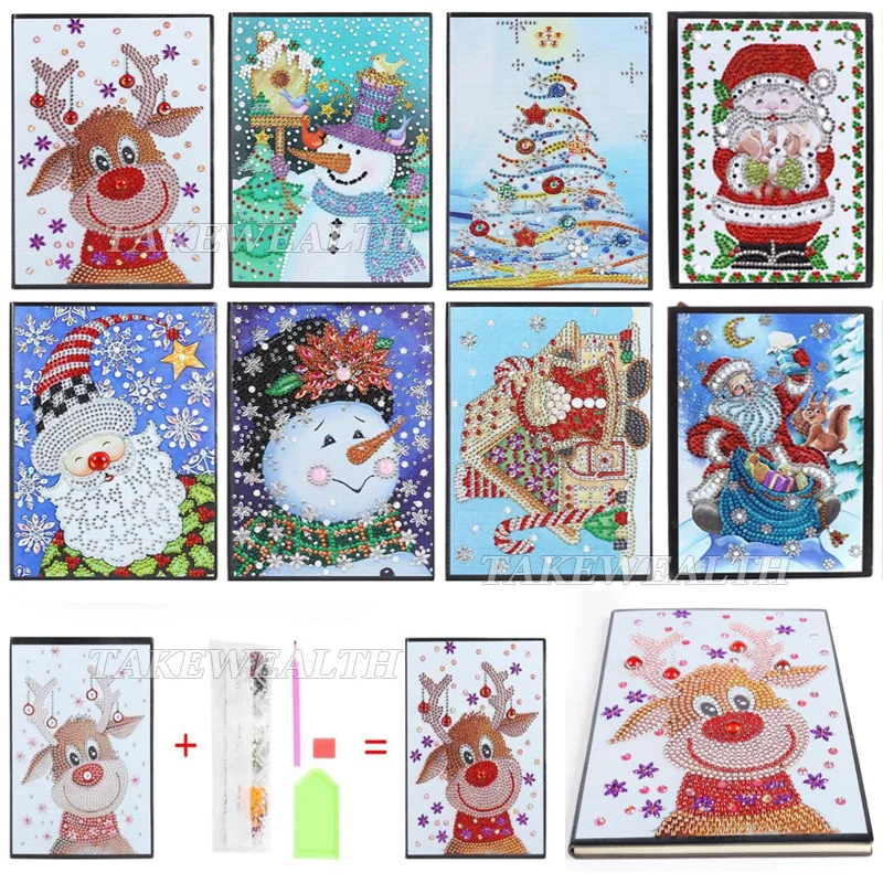 

Christmas Gift Santa Claus 5D DIY Special Shaped Diamond Painting Notebook Diamond Embroidery Books A5 Notebook Diamond Painting
