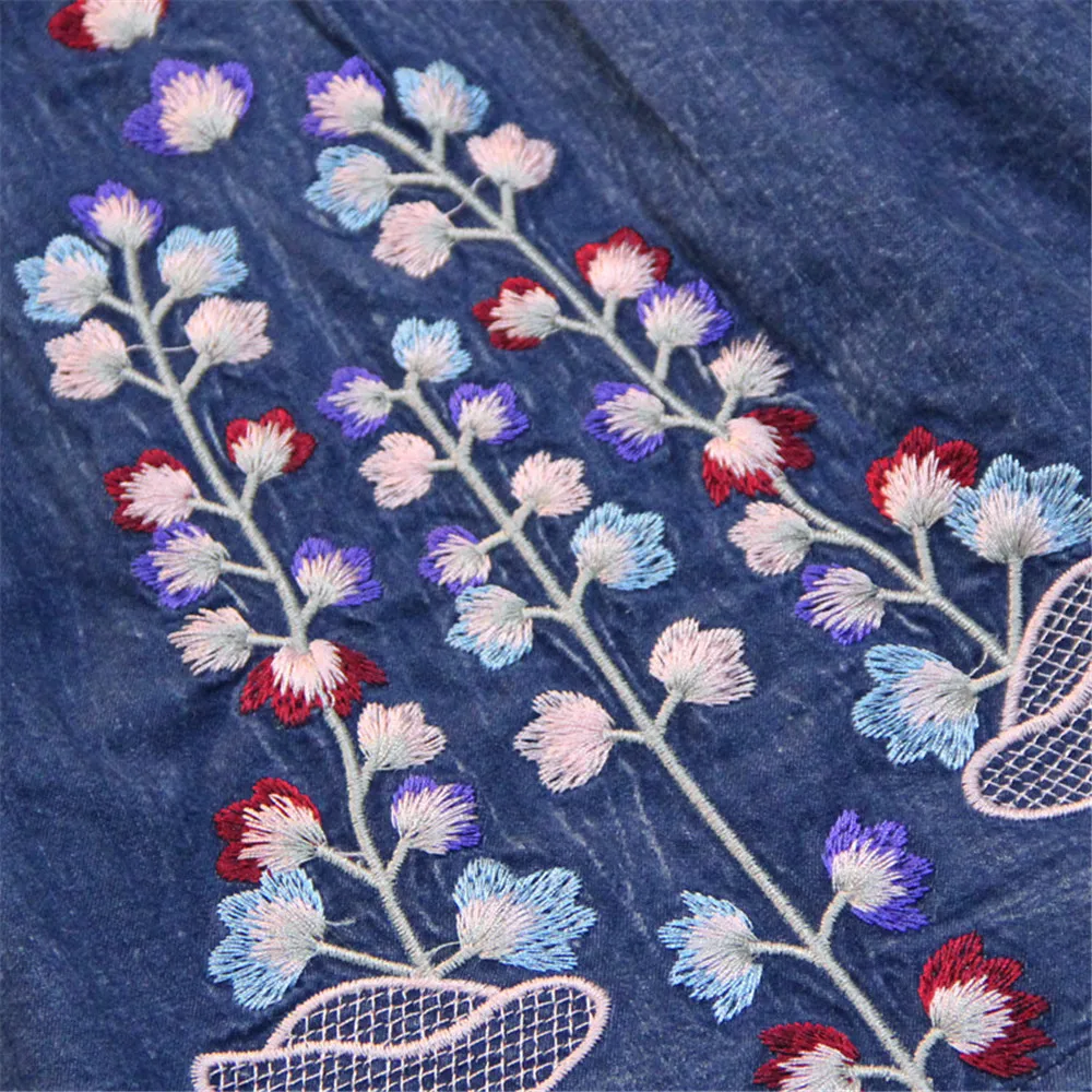 Summer Denim Dress 2020 Vintage Women Square Collar Dresses Short Sleeve Embroidery Elastic Waist Vestidos K82237 Girl's DRESS (22)