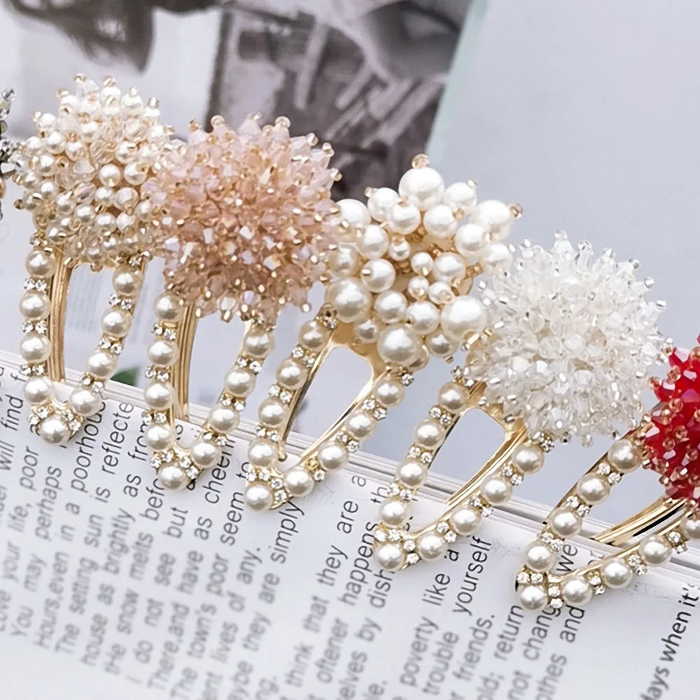 

1pc Sweet Rhinestone Hair Clip Imitation Pearl Water Drop Barrettes for Girls Hollow Handmade Duckbill Hairpin Headwear Supplies