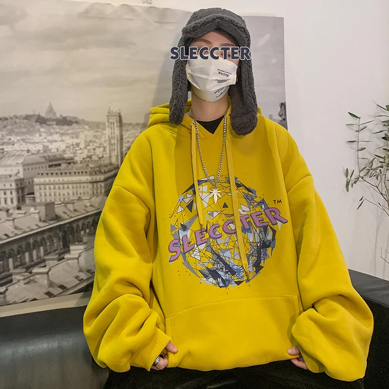 LAPPSTER мужские флисовые толстовки с капюшоном в стиле Харадзюку, коллекция, мужские негабаритные японские толстовки с капюшоном, мужские корейские модные серые толстовки с капюшоном - Цвет: Yellow