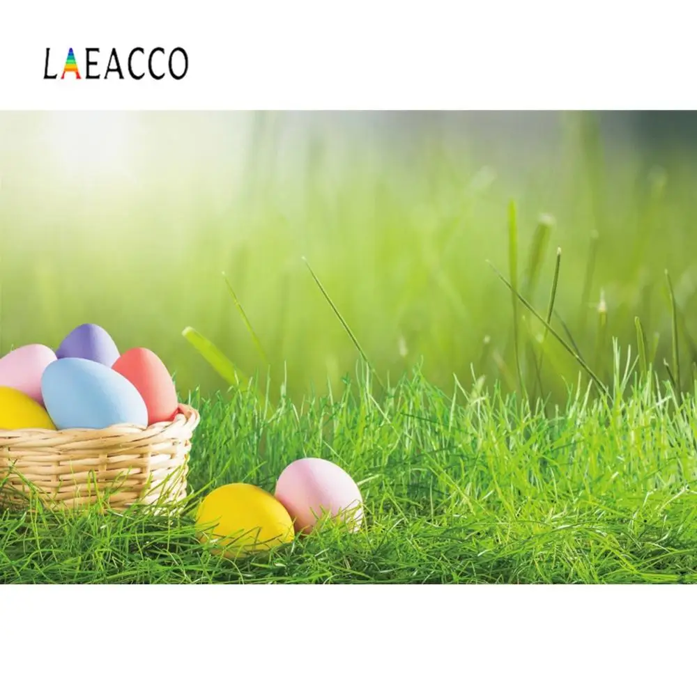 

Laeacco Spring Easter Backdrops For Photography Basket Eggs Green Grass Sunshine Baby Newborn Portrait Photographic Background