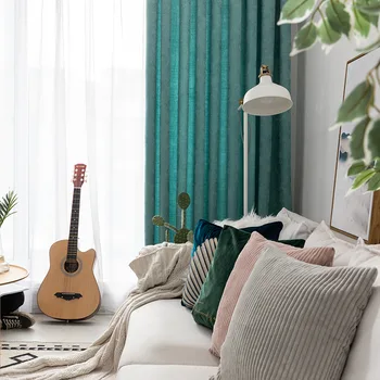

Morden Blackout Curtain Thickened Blue Chenille Curtain New Product Curtains for Living Room Bedroom Study