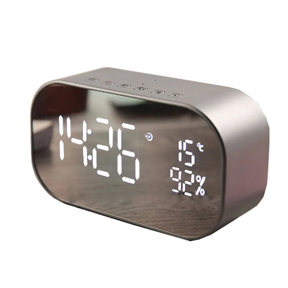 

Metal Alarm Clock Wireless Music Player Dual Speaker Mirror Surface Decoration Bluetooth Bedside Led Desktop