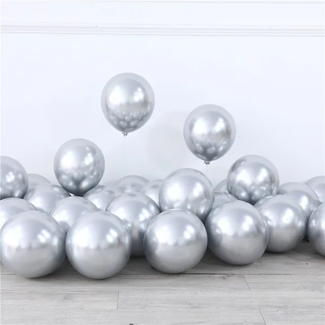 20pcs 12inch New Glossy Baby Pink Metal Pearl Latex Balloon Rose Gold Thick Chrome Metallic Globos Wedding Birthday Party Decor silver 1