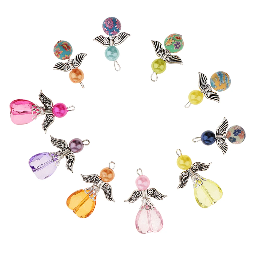 10pcs Mixed Angel Charms Pendants Faceted Acrylic Heart Beads Clay Beads Alloy fit Necklace Earring Bracelet Crafts
