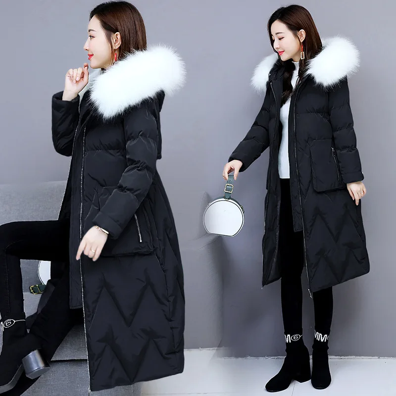 

Solid Color 2018 Winter New Style Mid-length Casual Fashion Comfortable Loose-Fit with Cotton-padded Clothes Hooded with Model F