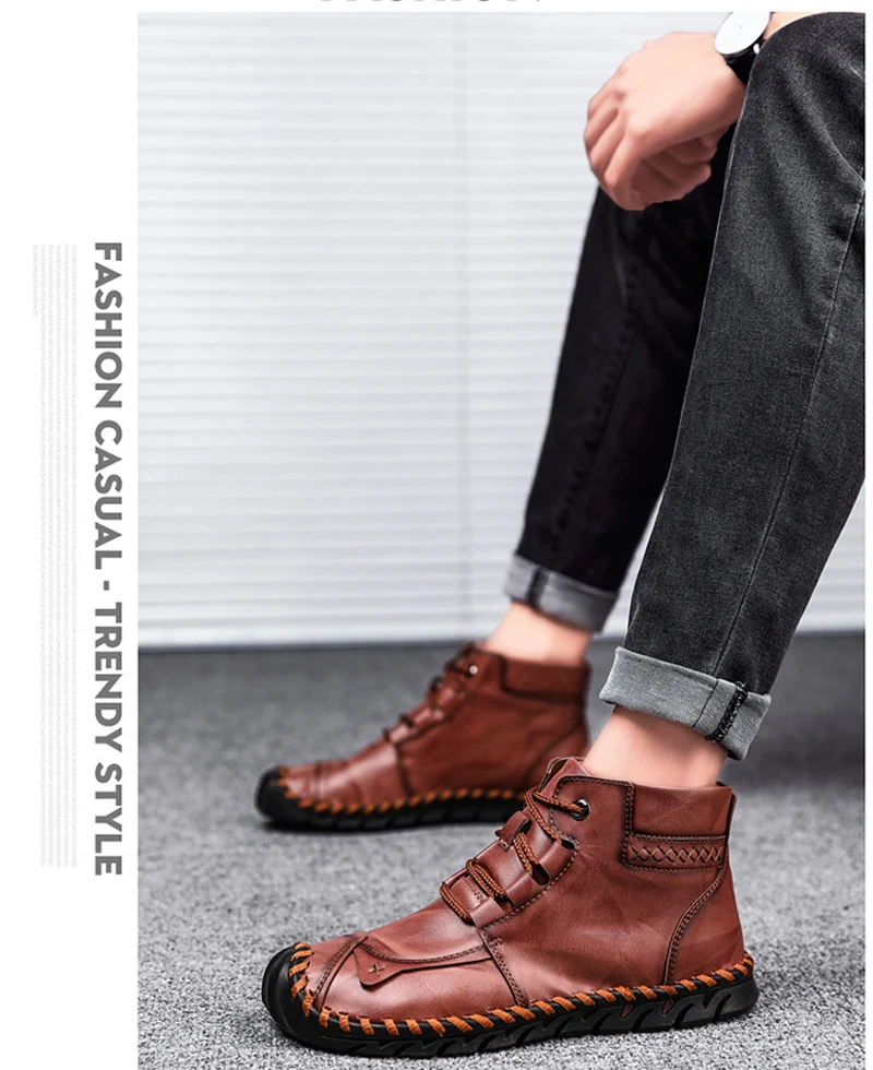 Merkmak/высокое качество; сезон осень-зима; мужские кожаные ботинки; теплые плюшевые зимние ботинки; модные мотоботы на шнуровке; Повседневная обувь; большие размеры