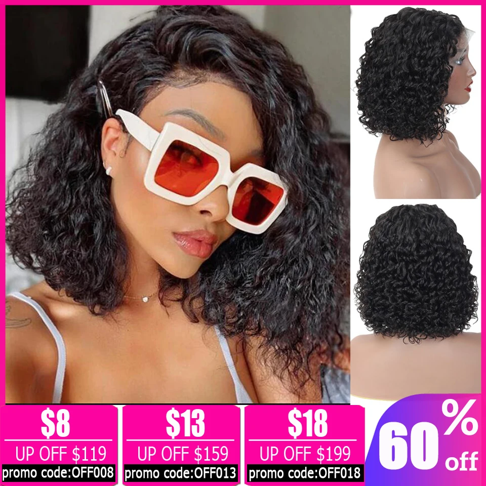 water wave wig13x4 lace front wig brazilian wig bob short lace front human hair wigs for black women pixie cut wig non-remy