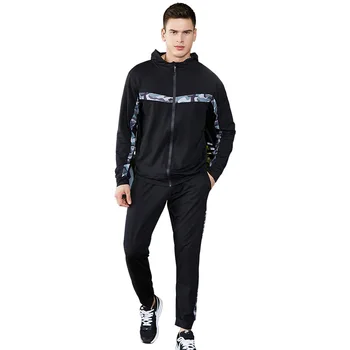

2019 Men Sporting Suit Fashion Hooded Jacket+Pants Camouflage Patchwork Quick Drying Sportswear Two Piece Set For Men Tracksuits