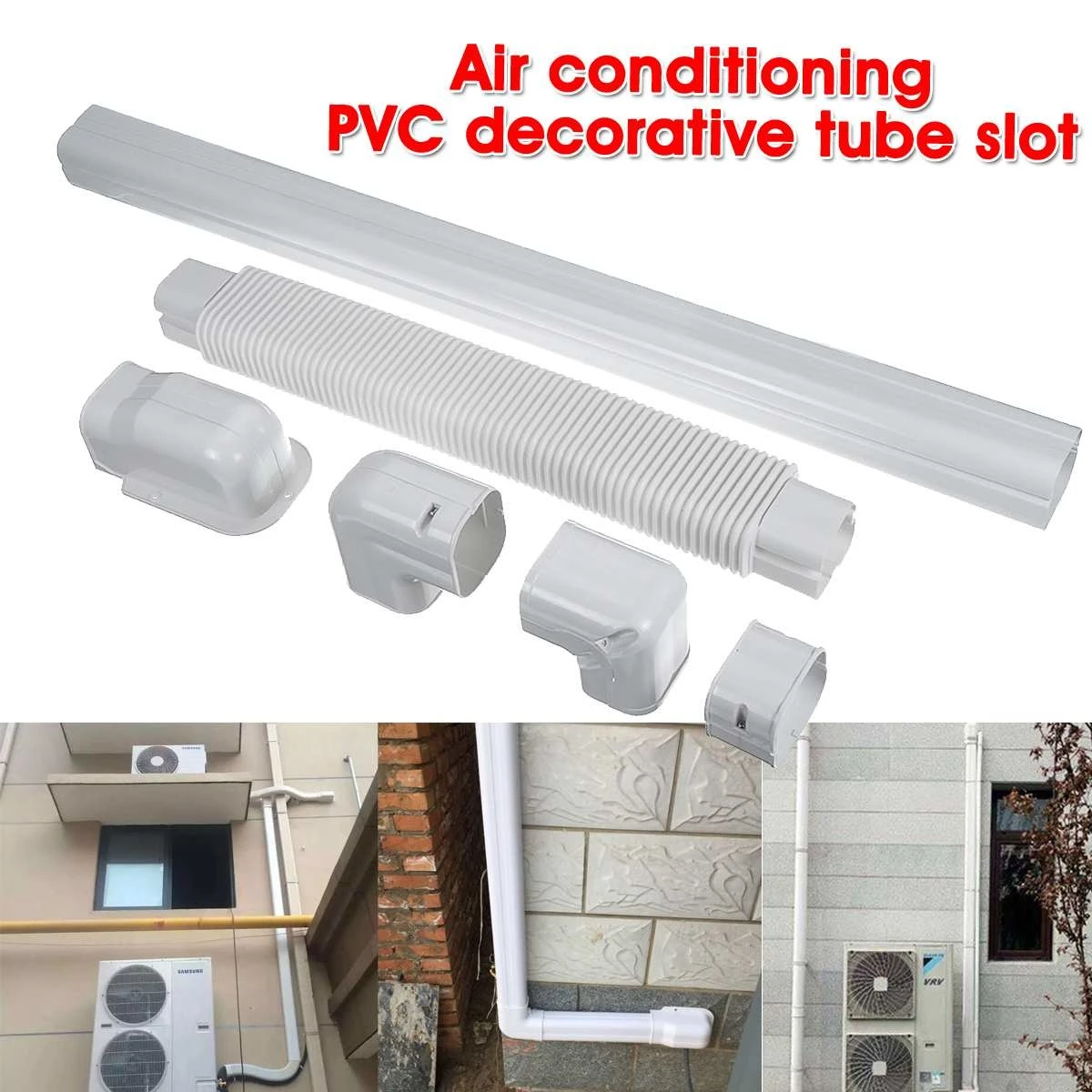 Útil densidad Sollozos Tubo de decoración de PVC para aire acondicionado, tubos de ranura de  conducto curvado plano, acoplador de Conector de tubo de manguera de  escape, piezas de accesorios para aire acondicionado|Piezas para aire