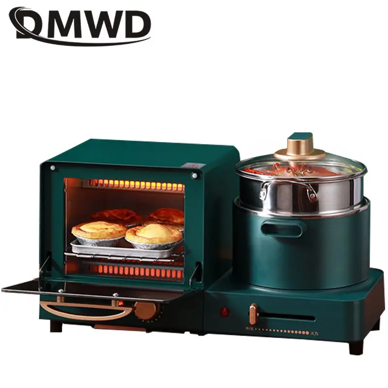 DMWD 4 in 1 Household Electric Breakfast Machine Toaster Frying Pan Mini Oven Bread Sandwich Pizza Maker Hot Boiling Pot Steamer