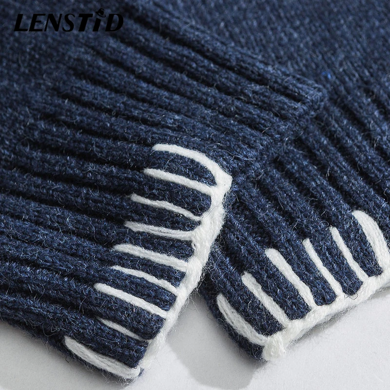 LENSTID Autumn Men Hip Hop Kid Painting Striped Knitted Pullovers Harajuku High Quality Fashion Streetwear Male Vintage Sweaters