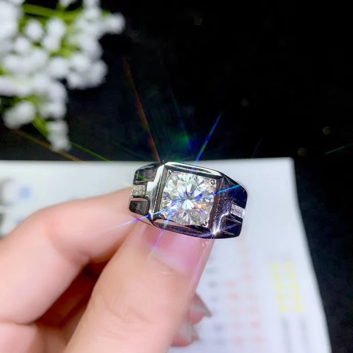 PROCOGEM Moissanite мужские кольца 1ct 2ct 3ct VVS отличный блеск обручальные кольца серебро 925 пробы ювелирные украшения#680