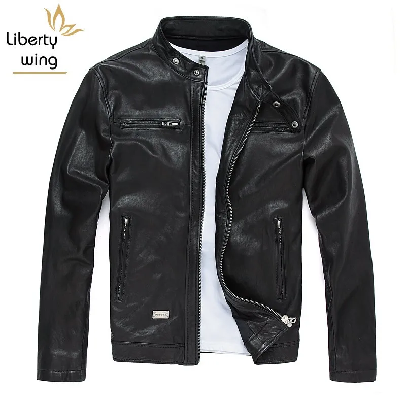 

New Autumn Mens Sheepskin Jackets Fashion Solid Genuine Leather Short Streetwear Slim Fit Black Biker Jacket Male