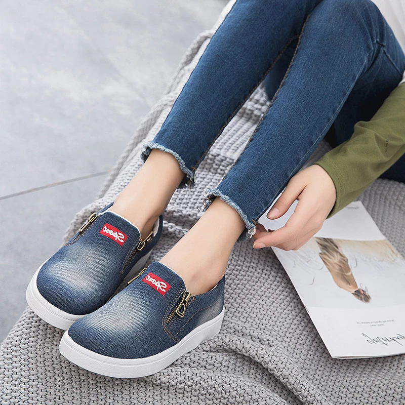 Plus Size 44 Womens Slip On Sneakers Denim Canvas Shoes Sport Women