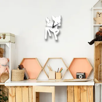 

28 * 18cm creative fashion PVC wall clock white cute fawn wall clock cartoon clock for children's room