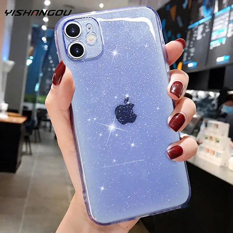 Противоударный Блестящий силиконовый прозрачный чехол для iPhone 11 Pro Max XS XR X SE 2020 8 7
