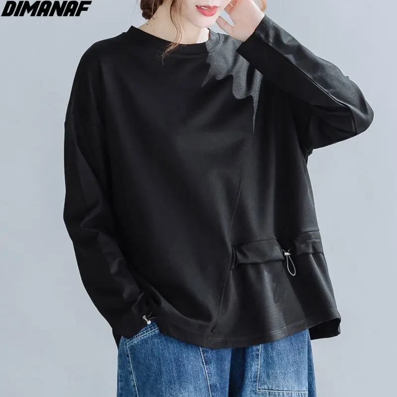 

DIMANAF 2020 Plus Size Women Solid Basic Hoodies Sweatshirt Patchwork Pullover Casual Style Vintage Soft Cotton Autumn New Tees